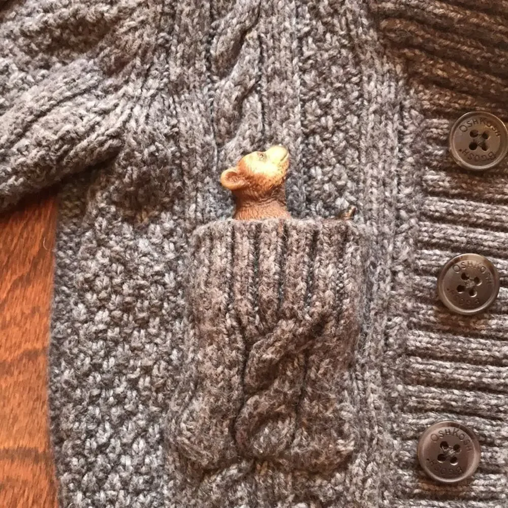 OshKosh B’Gosh, Cozy Gray Cardigan, Shawl Collar, Size 3 Months